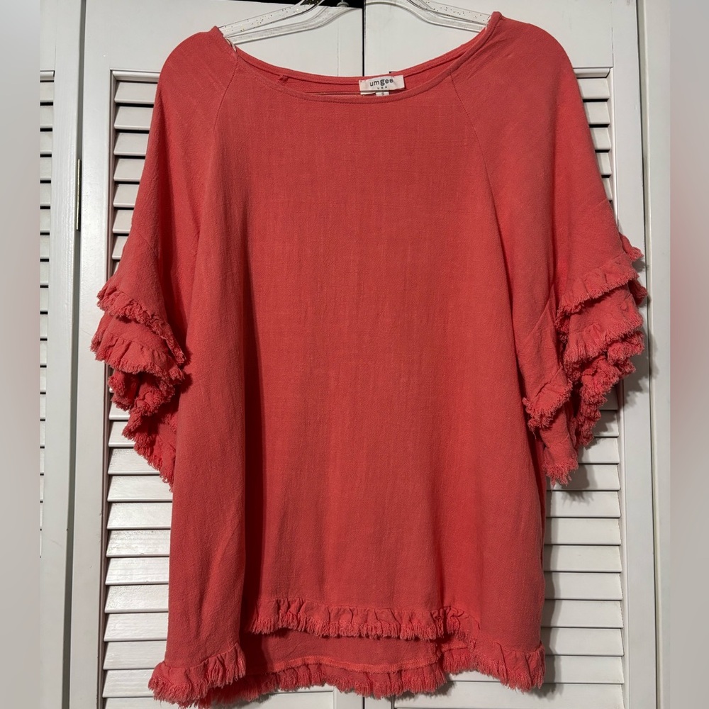 Umgee Coral Fringe Blouse